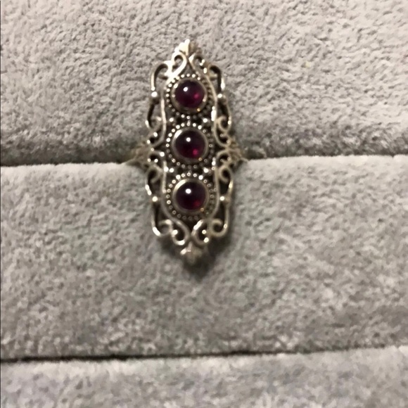 New Sterling Silver Pink Ruby Trio Triple Ring Size 8-8.25 w/Filigree Setting - Picture 10 of 16
